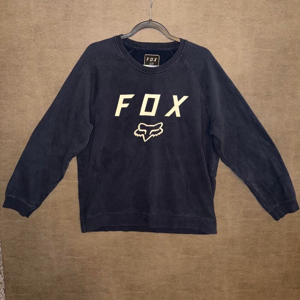 Y2K Fox Racing black crewneck sweatshirt with white logo